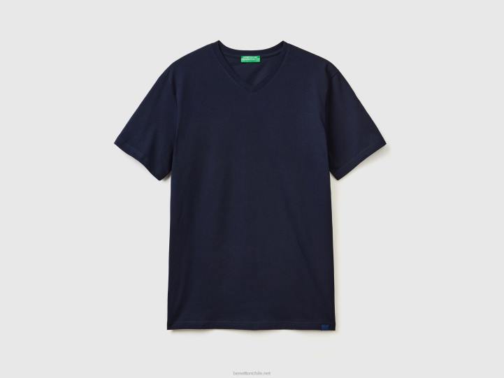 camiseta de algodón de fibra larga NHBF4486 azul oscuro hombres Benetton