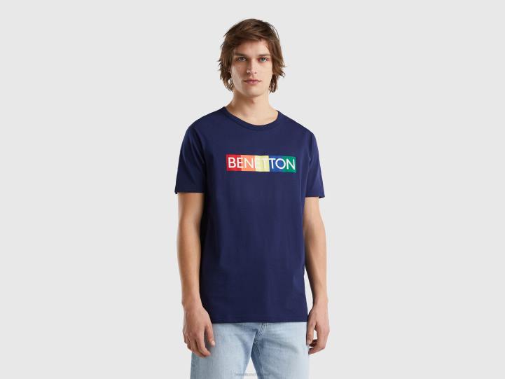 camiseta de algodón orgánico con logotipo estampado NHBF1205 azul hombres Benetton