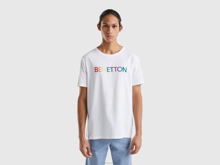 camiseta de algodón orgánico con logotipo estampado NHBF1223 blanco hombres Benetton