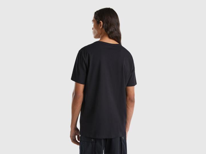 camiseta de algodón orgánico con logotipo estampado NHBF1224 negro hombres Benetton