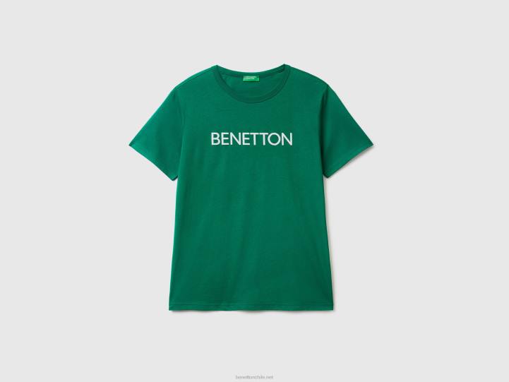 camiseta de algodón orgánico con logotipo estampado NHBF1255 verde oscuro hombres Benetton