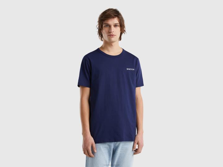 camiseta de algodón orgánico con logotipo estampado NHBF4451 azul hombres Benetton