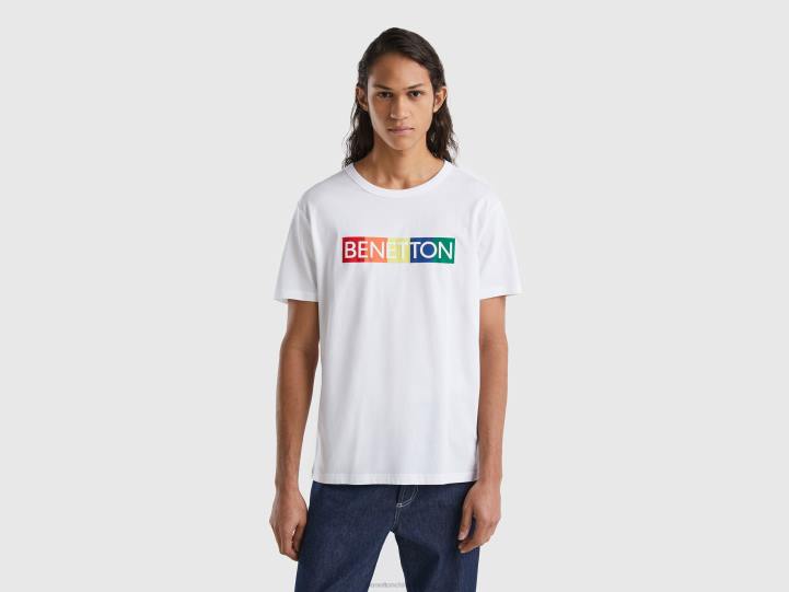 camiseta de algodón orgánico con logotipo estampado NHBF4455 blanco hombres Benetton