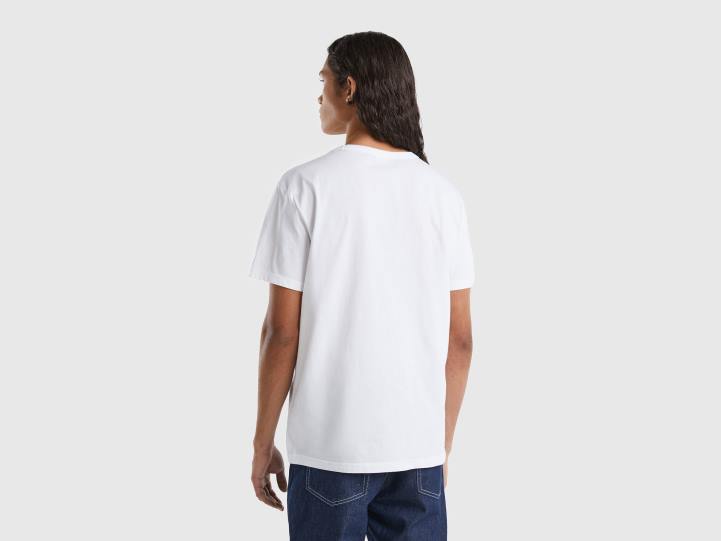 camiseta de algodón orgánico con logotipo estampado NHBF4455 blanco hombres Benetton