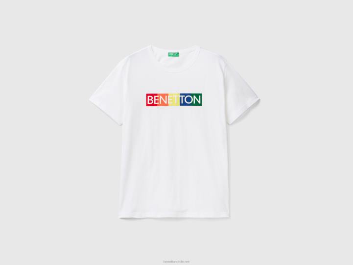 camiseta de algodón orgánico con logotipo estampado NHBF4455 blanco hombres Benetton