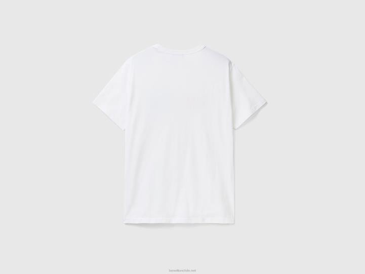 camiseta de algodón orgánico con logotipo estampado NHBF4455 blanco hombres Benetton