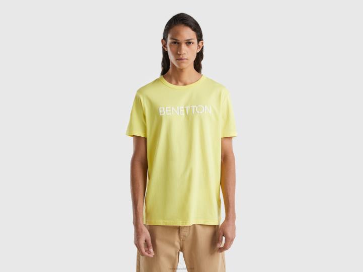 camiseta de algodón orgánico con logotipo estampado NHBF4456 amarillo hombres Benetton