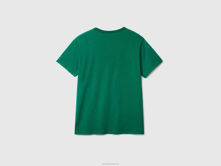 camiseta de algodón orgánico con logotipo estampado NHBF4466 verde oscuro hombres Benetton