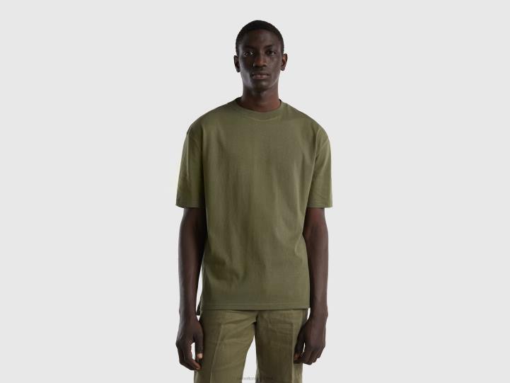 camiseta de manga corta con aberturas NHBF4443 verde militar hombres Benetton