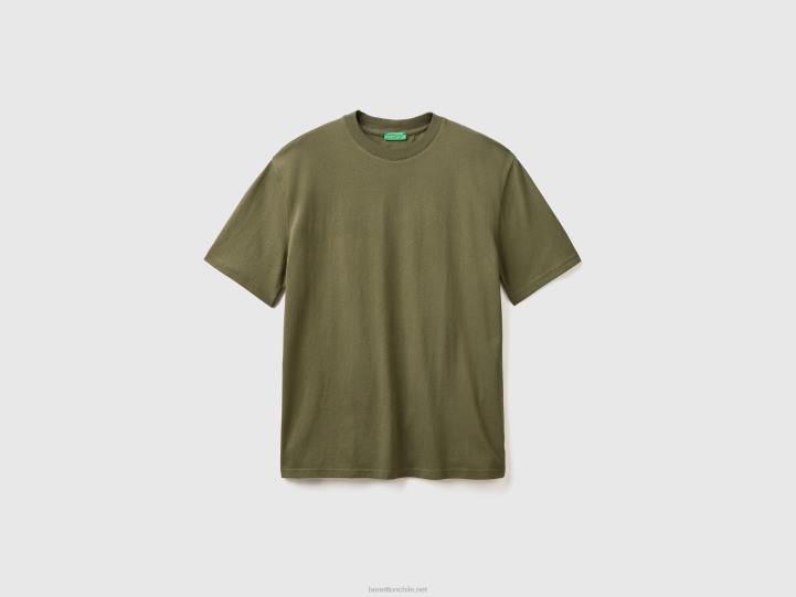 camiseta de manga corta con aberturas NHBF4443 verde militar hombres Benetton