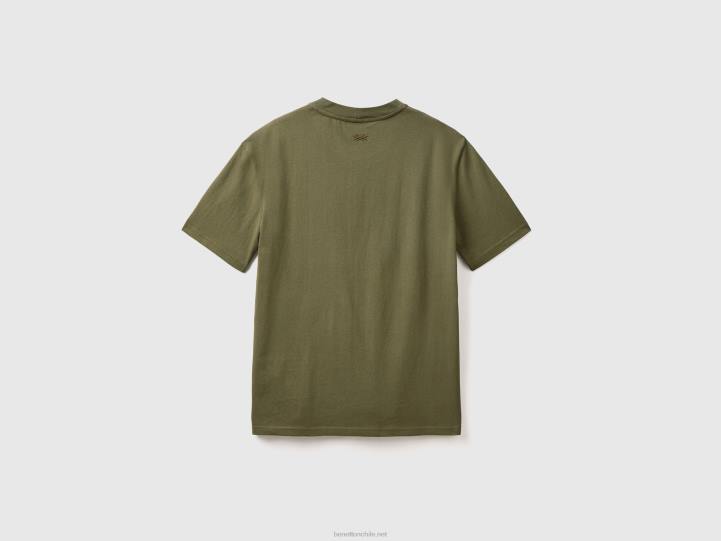 camiseta de manga corta con aberturas NHBF4443 verde militar hombres Benetton