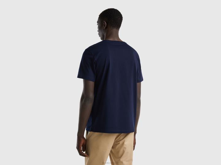 camiseta de puro algodón con estampado NHBF4481 azul oscuro hombres Benetton