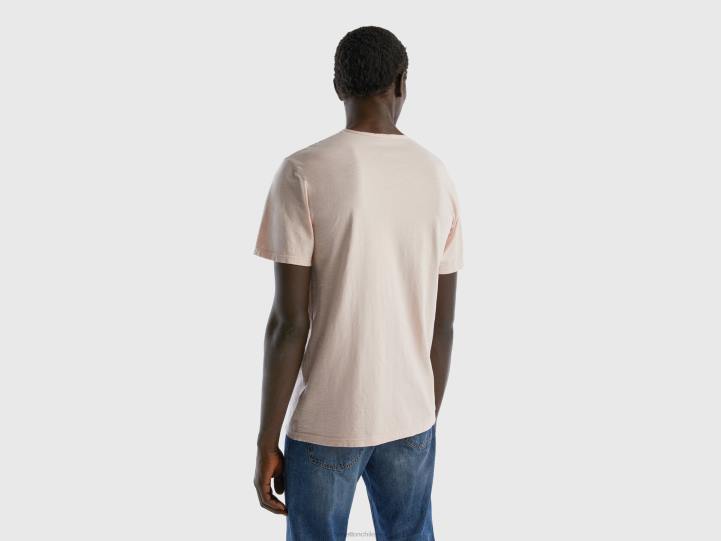 camiseta rosa de algodón flameado NHBF1240 Rosa suave hombres Benetton