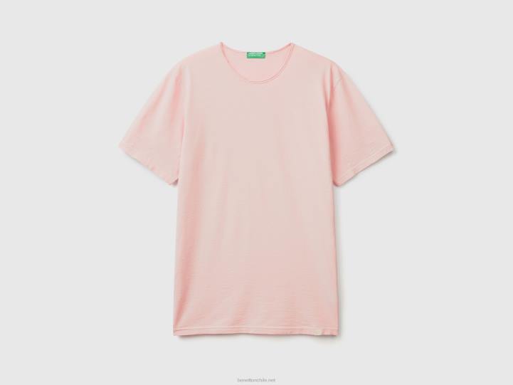 camiseta rosa de algodón flameado NHBF1240 Rosa suave hombres Benetton