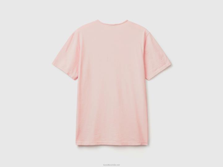 camiseta rosa de algodón flameado NHBF1240 Rosa suave hombres Benetton