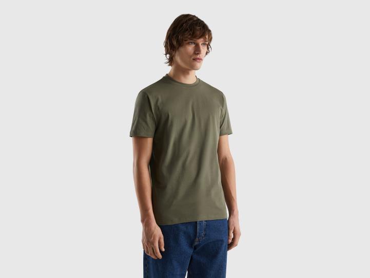 camiseta slim fit de algodón elástico NHBF1226 verde militar hombres Benetton