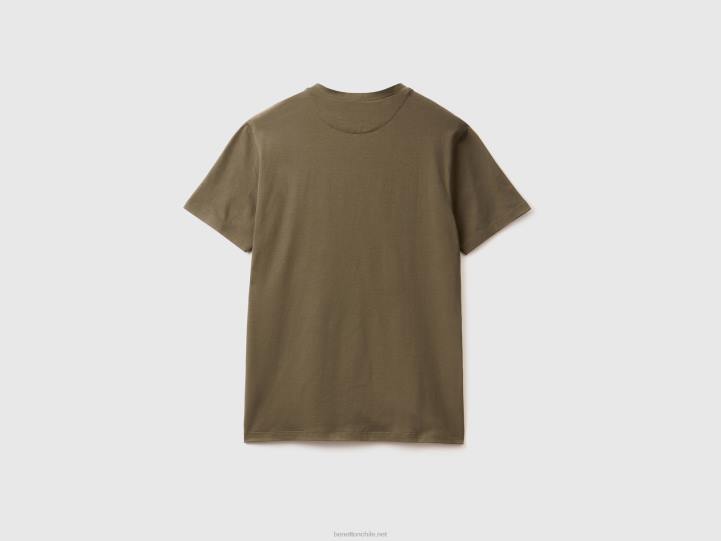 camiseta slim fit de algodón elástico NHBF1226 verde militar hombres Benetton