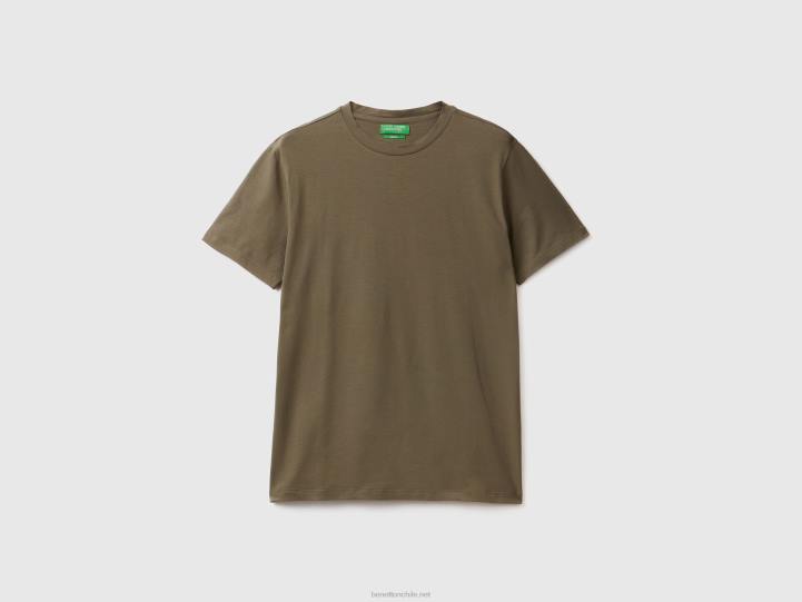 camiseta slim fit de algodón elástico NHBF4497 verde militar hombres Benetton