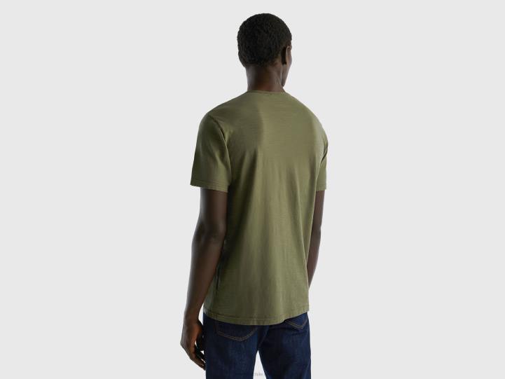 camiseta verde de algodón flameado NHBF4468 verde militar hombres Benetton