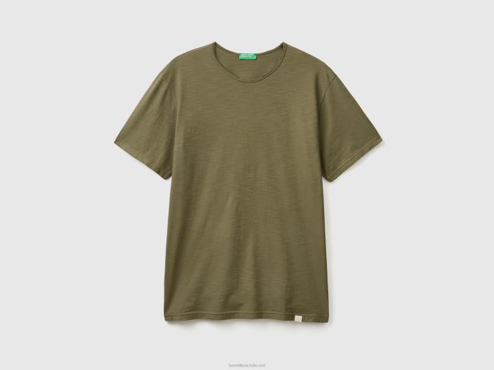 camiseta verde de algodón flameado NHBF4468 verde militar hombres Benetton