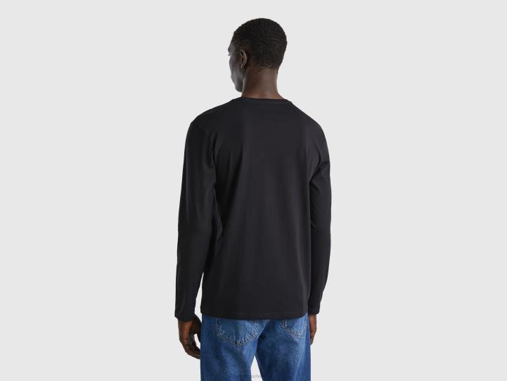 camiseta de manga larga de puro algodón NHBF1304 negro hombres Benetton