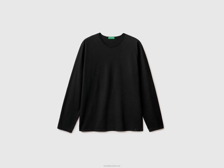 camiseta de manga larga en 100% algodón NHBF1303 negro hombres Benetton