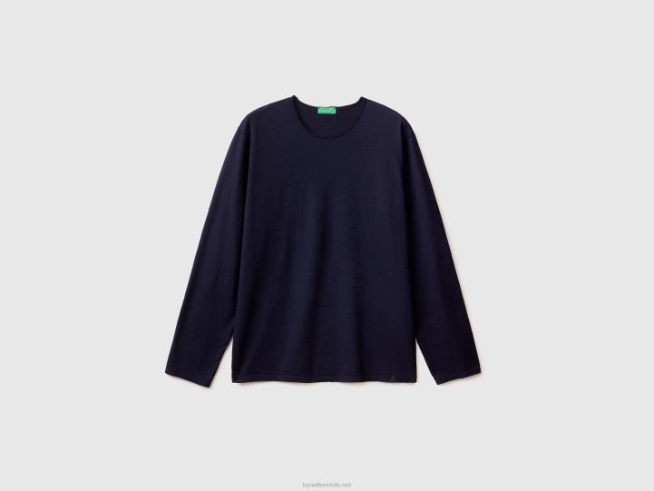camiseta de manga larga en 100% algodón NHBF1306 azul oscuro hombres Benetton