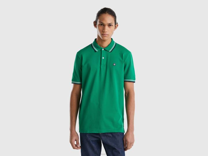 polo de algodón elástico de manga corta NHBF1382 verde oscuro hombres Benetton
