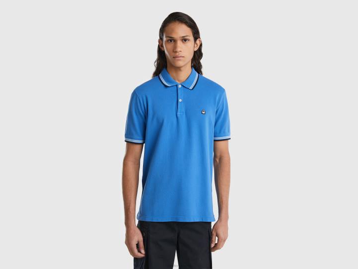 polo de algodón elástico de manga corta NHBF1388 azul claro hombres Benetton