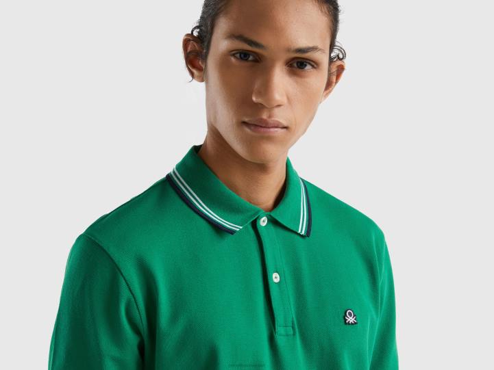 polo de algodón elástico de manga corta NHBF4573 verde oscuro hombres Benetton