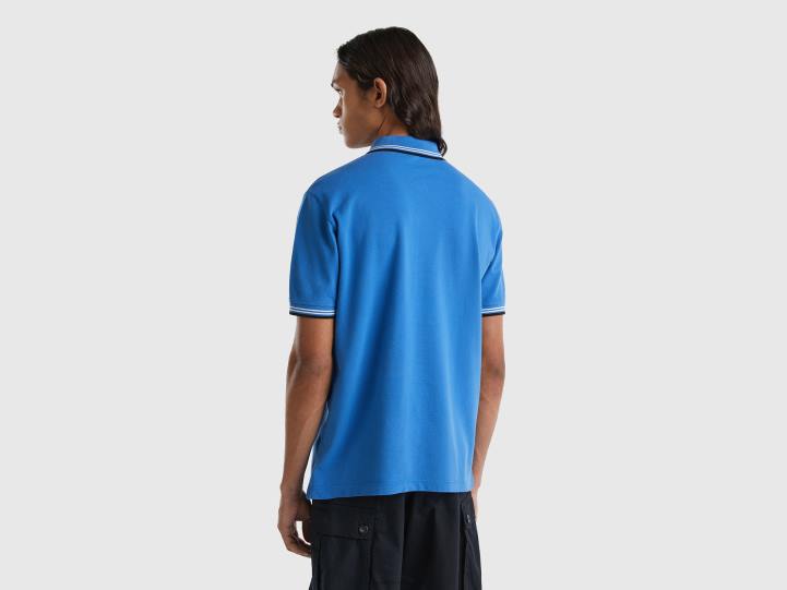 polo de algodón elástico de manga corta NHBF4579 azul claro hombres Benetton