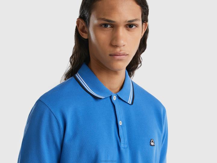 polo de algodón elástico de manga corta NHBF4579 azul claro hombres Benetton