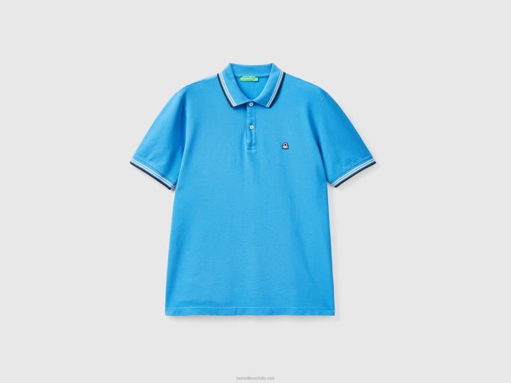 polo de algodón elástico de manga corta NHBF4579 azul claro hombres Benetton