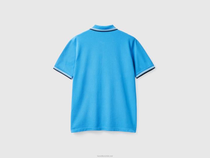 polo de algodón elástico de manga corta NHBF4579 azul claro hombres Benetton