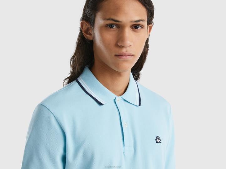 polo de algodón elástico de manga corta NHBF4583 turquesa hombres Benetton
