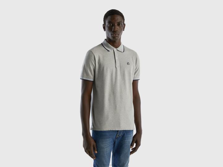 polo de algodón elástico de manga corta NHBF4609 gris claro hombres Benetton