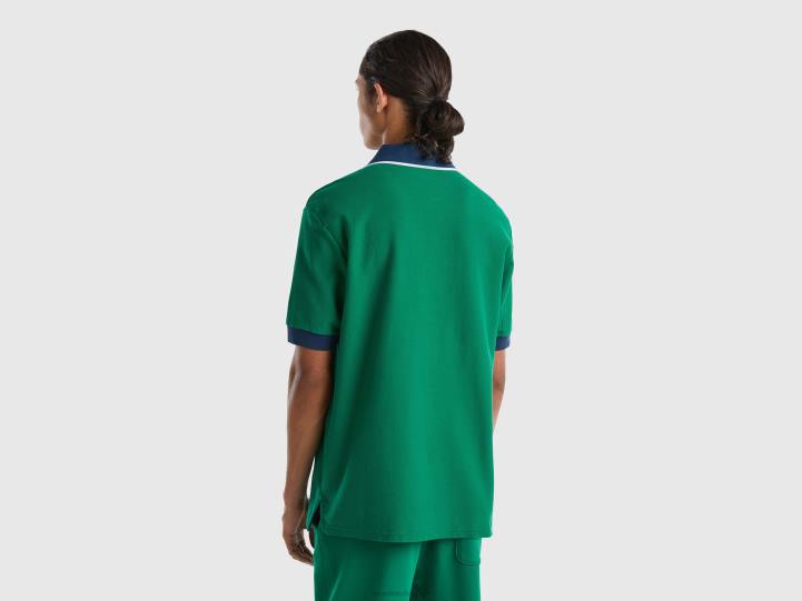 polo de manga corta con dobladillo en contraste NHBF1377 verde oscuro hombres Benetton