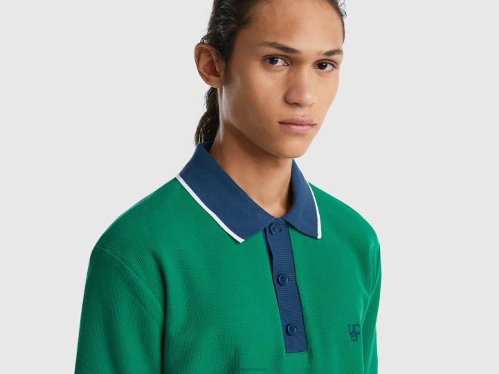 polo de manga corta con dobladillo en contraste NHBF1377 verde oscuro hombres Benetton