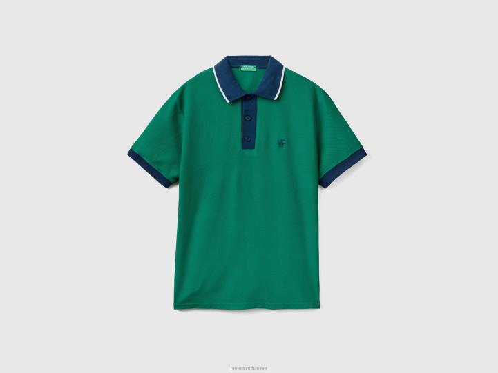 polo de manga corta con dobladillo en contraste NHBF1377 verde oscuro hombres Benetton