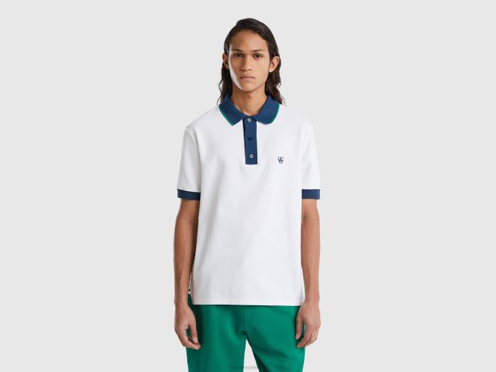 polo de manga corta con dobladillo en contraste NHBF1378 blanco hombres Benetton