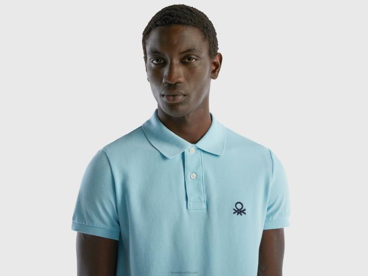 polo turquesa slim fit NHBF1385 turquesa hombres Benetton
