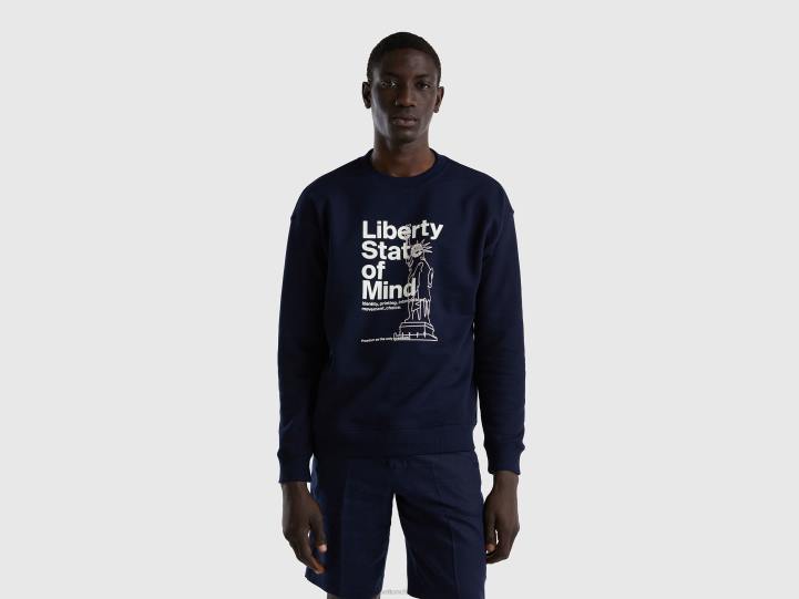 cálida sudadera con capucha con estampado NHBF1311 azul oscuro hombres Benetton