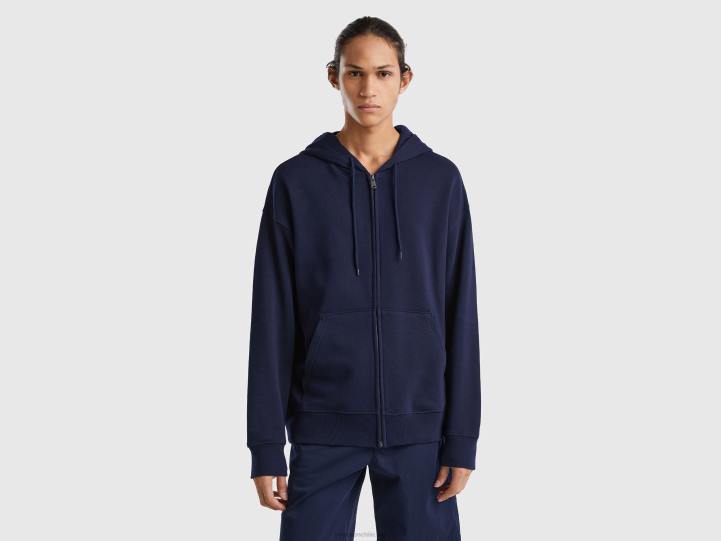 sudadera con capucha y cremallera en algodón NHBF1332 azul oscuro hombres Benetton