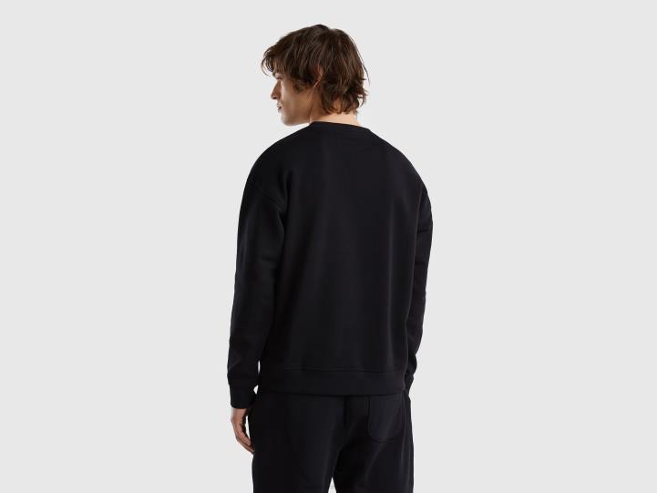 sudadera con cuello redondo y logo estampado NHBF1308 negro hombres Benetton