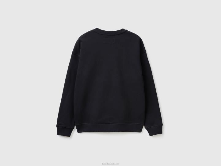 sudadera con cuello redondo y logo estampado NHBF1308 negro hombres Benetton