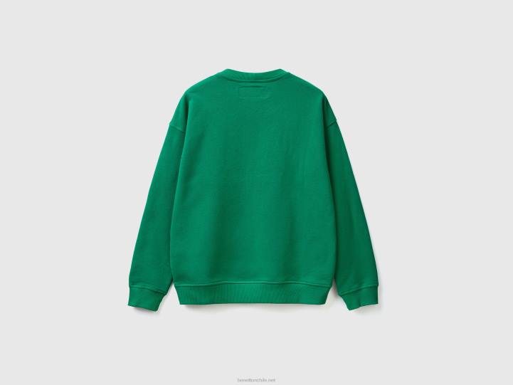 sudadera con cuello redondo y logo estampado NHBF1314 verde oscuro hombres Benetton