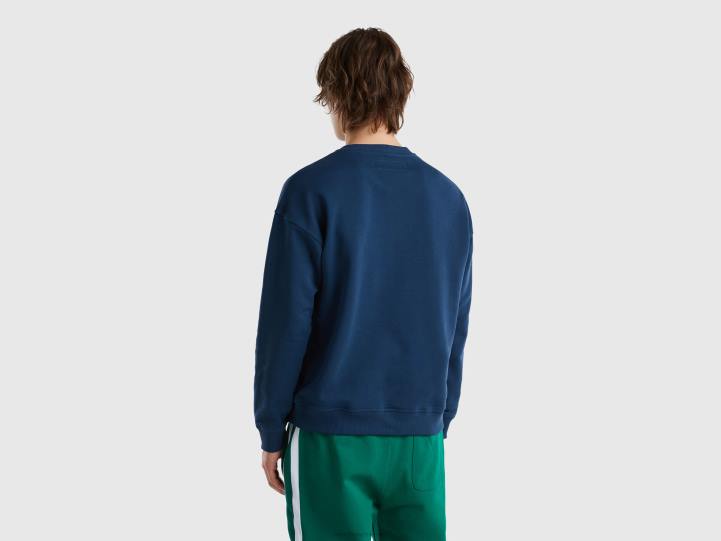 sudadera con cuello redondo y logo estampado NHBF4509 fuerza aérea azul hombres Benetton