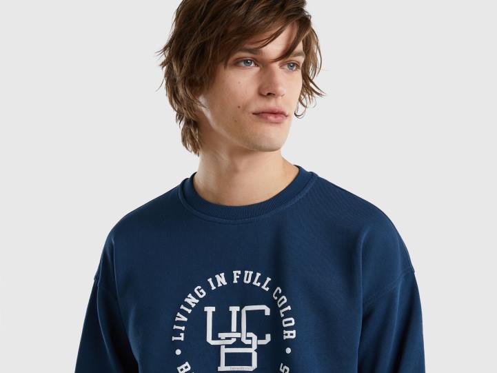 sudadera con cuello redondo y logo estampado NHBF4509 fuerza aérea azul hombres Benetton