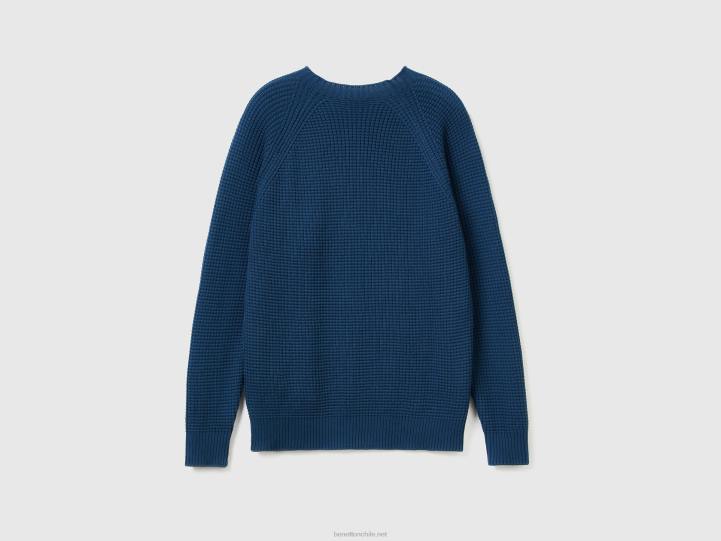 Jersey cuello redondo 100% algodón NHBF4397 fuerza aérea azul hombres Benetton