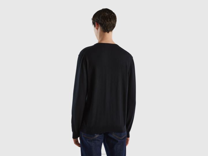 jersey con cuello de pico en puro algodón NHBF1170 negro hombres Benetton